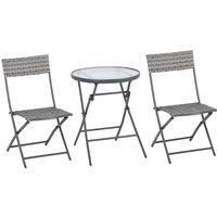 Outsunny 2 Seater Patio PE Rattan Wicker Bistro Conversation Set Foldable Table and Chair Set for Outdoor Yard Porch Poolside Lawn Balcony Grey