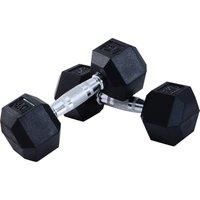 HOMCOM Rubber Dumbbell Sports Hex Weights Sets Home Gym Fitness Hexagonal Dumbbells Kit Weight Lifting Exercise (2 x 8kg)