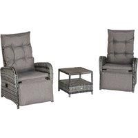 Outsunny 2 Seater Patio Rattan Wicker Chaise Lounge Sofa Set Bistro Conversation Furniture with Cushion for Patio Yard Porch Mixed Grey