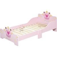 HOMCOM Kids Wooden Bed with Crown Modeling Safety Side Rails Easy to Clean Perfect Gift for Toddlers Girls Age 3 to 6 Years Old Pink