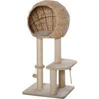 PawHut Cat tree Cat Tower 100cm Climbing Activity Center with Sisal Scratching Post Condo Perch Hanging Balls Teasing Rope Toy Cushion