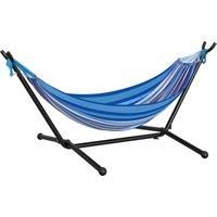 Outsunny 294 x 117cm Hammock with Stand Camping Hammock with Portable Carrying Bag, Adjustable Height, 120kg Load Capacity, White Stripe