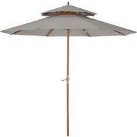 Outsunny 2.7 m Double Tier Outdoor Patio Garden Sun Umbrella Sunshade Wooden Parasol Grey Shade Canopy