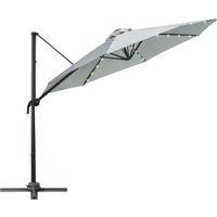 Outsunny 3(m) Cantilever Roma Parasol Patio Sun Umbrella with LED Solar Light Cross Base 360 Rotating Outdoor, Grey