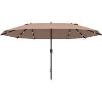 Outsunny Garden Parasol 4.4m Double-Sided Sun Umbrella Patio Sun Shade Outdoor with LED Solar Light , Khaki