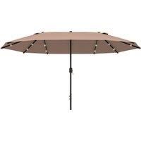 Outsunny Garden Parasol 4.4m Double-Sided Sun Umbrella Patio Sun Shade Outdoor with LED Solar Light , Khaki