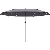 Outsunny 4.4m Double-Sided Sun Umbrella Garden Parasol Patio Sun Shade Outdoor with LED Solar Light , Dark Grey