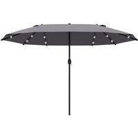 Outsunny 4.4m Double-Sided Sun Umbrella Garden Parasol Patio Sun Shade Outdoor with LED Solar Light , Dark Grey