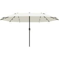 Outsunny 4.4m Double-Sided Sun Umbrella Garden Parasol Patio Sun Shade Outdoor with LED Solar Light Cream White