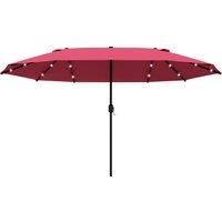 Outsunny 4.4m Double-Sided Sun Umbrella Garden Parasol Patio Sun Shade Outdoor with LED Solar Light, NO BASE INCLUDED, Wine Red