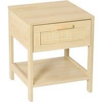 HOMCOM Nightstand with Rattan Drawer and Storage Shelf, Bedside End Table for Bedroom, Living Room Organizer