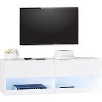 Wall Mount TV Stand Entertainment Center W/ LED Lights, Storage & Cable Holes