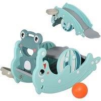 HOMCOM 3-in-1 Baby Rocking Horse Portable Slide Basketball Hoop Equipment Indoor Outdoor Playground Toy, Age 3-5, Green