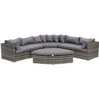 Outsunny 6-Seater Outdoor Rattan Wicker Sofa Set Half Round Patio Conversation Furniture Set w/ Cushions Grey