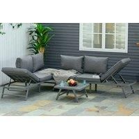 Outsunny 3 Pcs Garden Seating Set w/ Convertible Sofa Lounge Table Padded Cushions Outdoor Patio Furniture Couch Grey