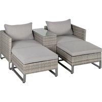 Outsunny 2 Seater Patio Rattan Wicker Sofa Set Chaise Lounge Double Sofa Bed Furniture w/ Coffee Table & Footstool for Patios, Garden, Backyard, Grey