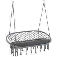 Outsunny Hanging Hammock Chair Cotton Rope Porch Swing with Metal Frame and Cushion, Large Macrame Seat for Garden, Bedroom, Living Room, Dark Grey