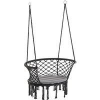 Outsunny Hanging Hammock Chair Cotton Rope Porch Swing with Metal Frame and Cushion, Large Macrame Seat for Patio, Bedroom, Living Room, Dark Grey
