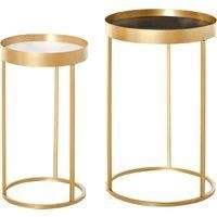 HOMCOM Set of 2 Nesting Coffee Tables with Gold Metal Base, Nest of Tables with Embedded Tabletop in Marble Color, Living Room, Bedroom