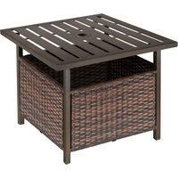 Outsunny Outdoor Rattan Wicker Patio Coffee Table w/ Umbrella Hole Suitable for Garden Backyard Brown