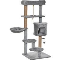 PawHut Cat Tree Tower 120cm Climbing Kitten Activity Center with Jute Scratching Post Perch Hanging Ball Hammock Teasing Rope Condo Toy Light Grey