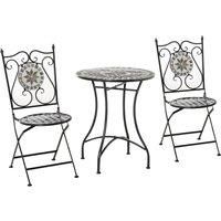3 Pcs Mosaic Tile Garden Bistro Set Outdoor Seating w/ Table 2 Folding Chairs