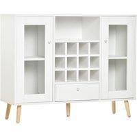 HOMCOM Modern Sideboard Storage Cabinet Kitchen Cupboard Dining Bar Server with Glass Doors, Drawer & 12-Bottle Wine Rack for Living Room, White