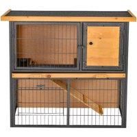 PawHut Wood-metal Rabbit Hutch Elevated Pet House Bunny Cage with Slide-Out Tray Asphalt Openable Roof Lockable Door Outdoor