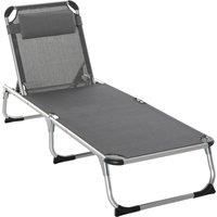 Outsunny Foldable Reclining Sun Lounger Lounge Chair Camping Bed Cot with Pillow 5-Level Adjustable Back Aluminium Frame Grey