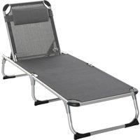 Outsunny Foldable Reclining Sun Lounger Lounge Chair Camping Bed Cot with Pillow 5-Level Adjustable Back Aluminium Frame Grey