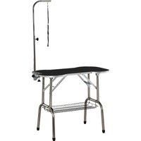 PawHut Foldable Pet Grooming Table Dog Drying Table with Adjustable Arm NonSlip Rubber Tabletop Aluminium Alloy Edge Stainless Steel Bar Sling Black