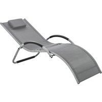 Outsunny Ergonomic Lounger Chair Portable Armchair with Removable Headrest Pillow for Garden Patio Outside All Aluminium Frame Dark Grey