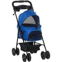 PawHut No-Zip Pet Stroller Dog Cat Travel Pushchair One-Click Fold Trolley Jogger with EVA Wheels Brake Basket Adjustable Canopy Safety Leash Blue