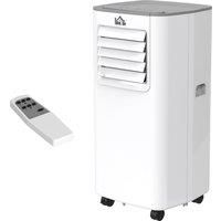 HOMCOM 5000 BTU 4-In-1 Compact Portable Mobile Air Conditioner Unit Cooling Dehumidifying Ventilating w/ Fan Remote LED 24hTimer Auto Shut Down White