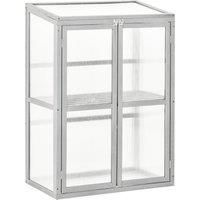 Outsunny Garden Polycarbonate Cold Frame Greenhouse Grow House Flower Vegetable Plants w/ Adjustable Shelf, Double Doors, 76 x 47 x 110cm, Grey