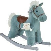 HOMCOM Kids Plush Ride-On Rocking Horse Toy Rocker with Plush Toy Realistic Sounds for Child 18-36 Months Blue