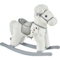 HOMCOM Kids Plush RideOn Rocking Horse Toy Rocker with Plush Toy Realistic Sounds for Child 1836 Months White