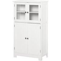 Kleankin Bathroom Floor Storage Cabinet with Tempered Glass Doors and Adjustable Shelf, Free Standing Organizer for Living Room Entryway, White