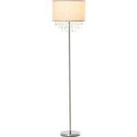 HOMCOM Modern Steel Floor Lamp with Crystal Pendant Fabric Lampshade Floor Switch, Home Style Standing Light, Silver and Cream White