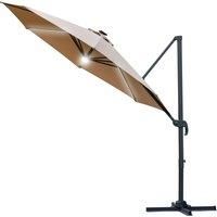 Outsunny 3(m) Cantilever Roma Parasol Garden Sun Umbrella with LED Solar Light Cross Base 360 Rotating, Brown