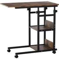 HOMCOM C-Shaped Side Table Industrial Mobile Rolling End Desk with 3-Tier Storage Shelving, Adjustable Height, Wheels
