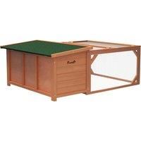 PawHut Rabbit Hutch Small Animal Guinea Pig House Off-ground Ferret Bunny Cage Backyard with Openable Main House & Run Roof 125.5 x 100 x 49cm Orange