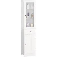 kleankin Bathroom Storage Cabinet with 3-tier Shelf Drawer Door, Floor Cabinet Free Standing Tall Slim Side Organizer Shelves, White