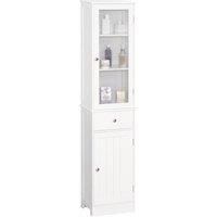 kleankin Bathroom Storage Cabinet with 3-tier Shelf Drawer Door, Floor Cabinet Free Standing Tall Slim Side Organizer Shelves, White