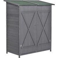 Outsunny Garden Wood Storage Shed w/ Storage Table, Asphalt Roof, Double Door Lockable Sheds & Outdoor Storage Tool Organizer, 139 x 75 x 160cm, Grey