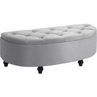HOMCOM SemiCircle Storage Ottoman Bench Tufted Upholstered Accent Seat Footrest Stool with Rubberwood Legs for Entryway & Bedroom, Grey
