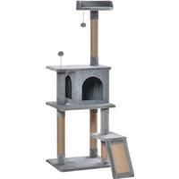 PawHut Cat Tree Tower 142cm Climbing Kitten Activity Center with Jute Scratching Post Board Perch Roomy Condo Removable Felt Hanging Toy, Grey