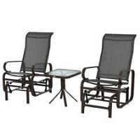 Outsunny 3PCS Outdoor Rocking Swing Chair w/Tea Table Foot Rest Garden Furniture