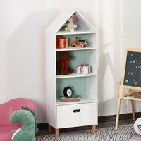 HOMCOM 142x50cm Child's Rocket Bookshelf w/ 3 Shelves Drawer Wood Legs White