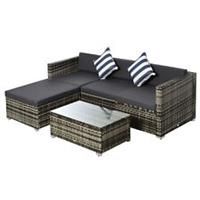 Outsunny 5 PC Rattan Sofa Set Patio Wicker Table Chair Dark Grey